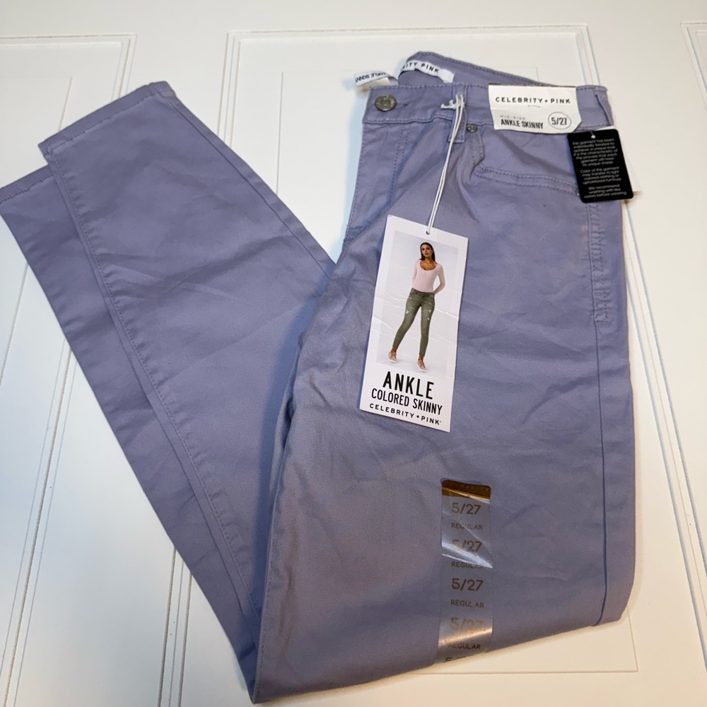 NWT Celebrity Pink Jeans Ankle Skinny Mid‎ Rise 5/27 Silver Dawn Soft